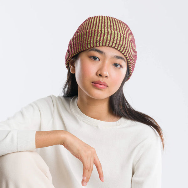 verloop simple rib knit beanie lime and wine red