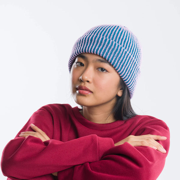 Simple Rib Knit Beanie - Teal Lilac