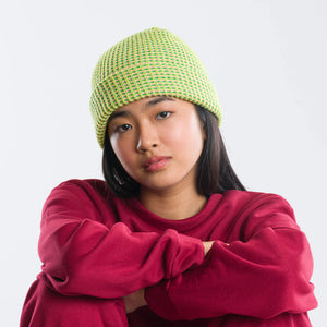 Simple Grid Knit Beanie - Lime Pink by Verloop