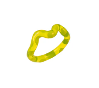 Yellow ring with a unique design on a white background