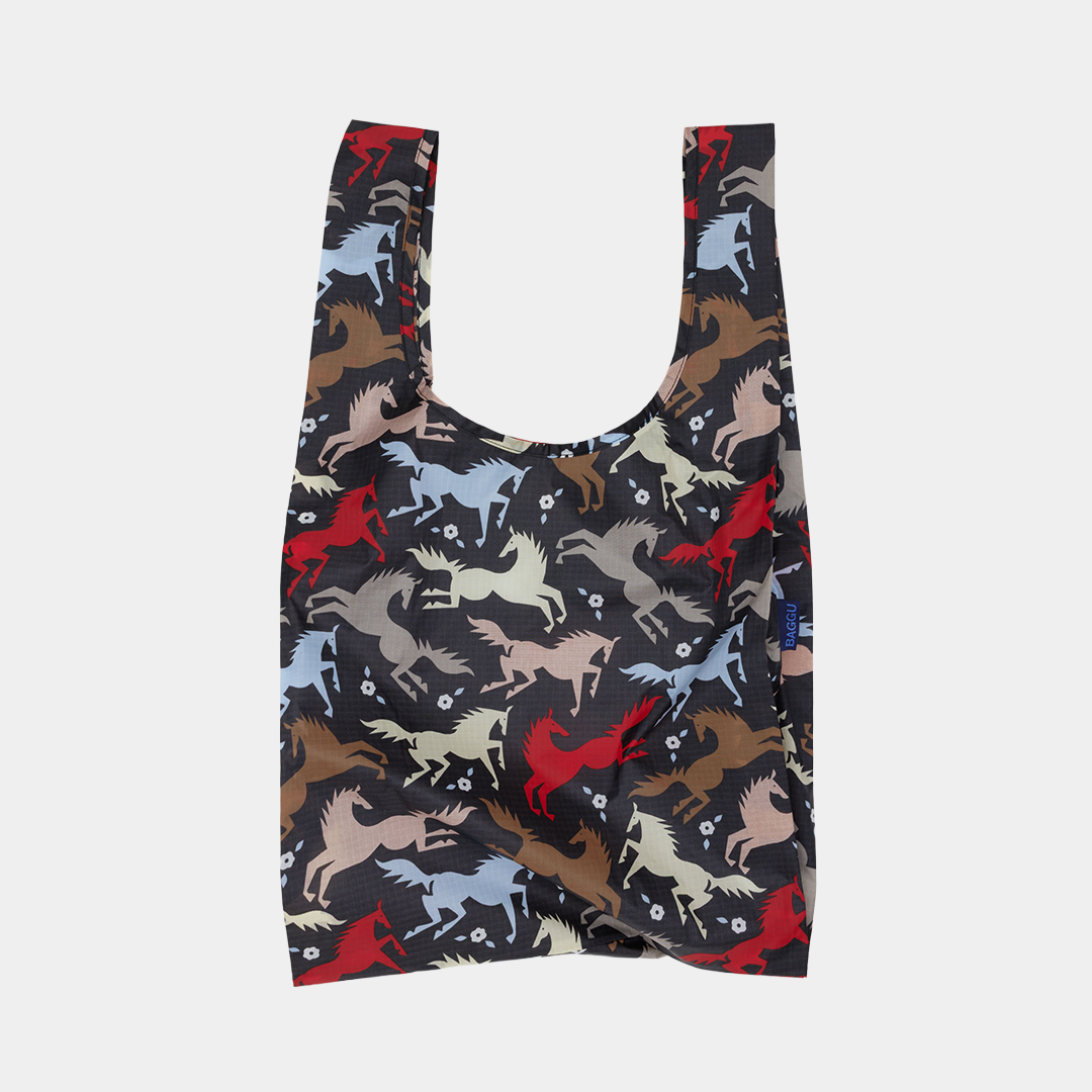 Reusable bag with horse pattern on a white background