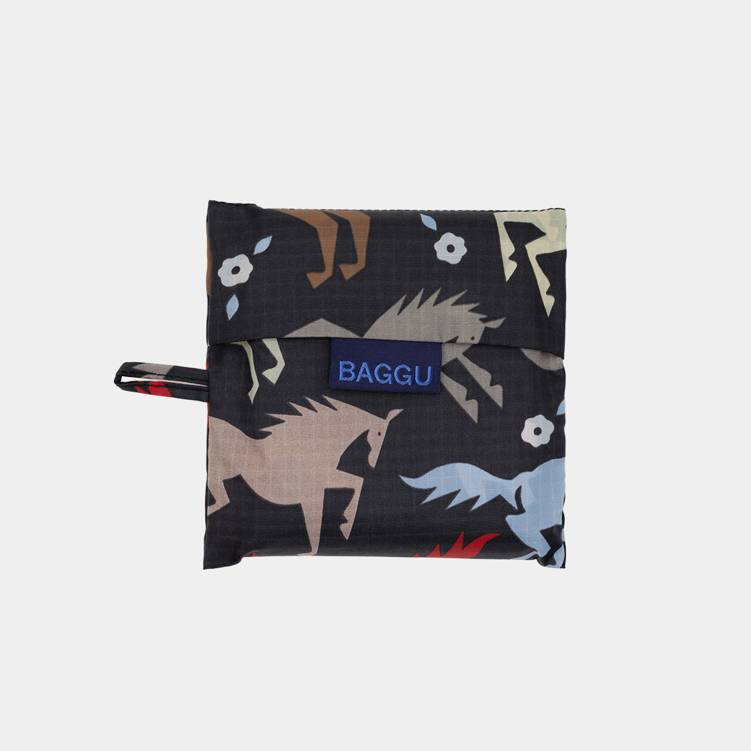 Reusable bag with horse pattern on a white background
