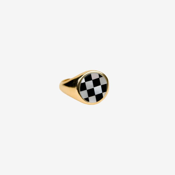 Stone Signet Ring - Bronze & Checkerboard by Take Shape Studio