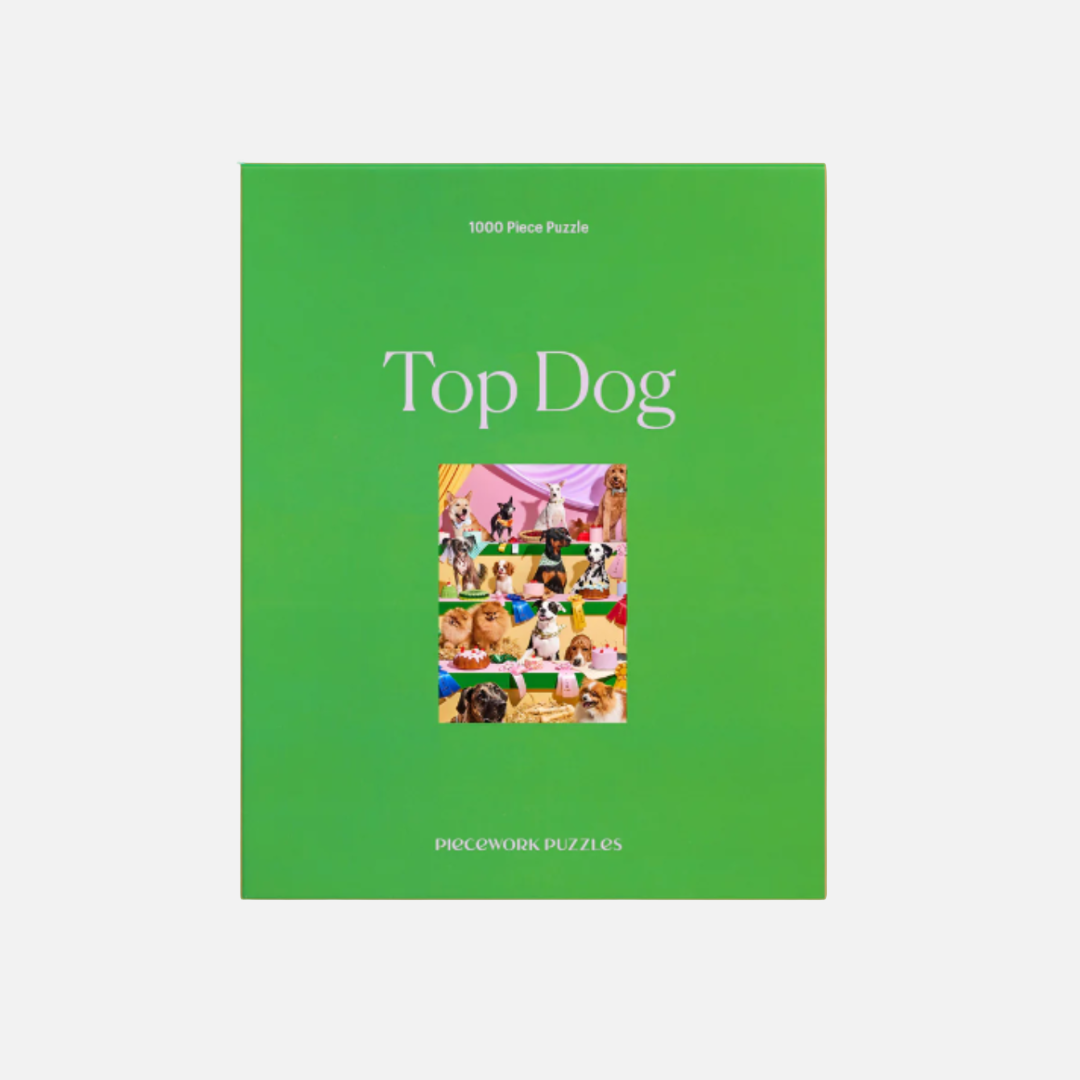 Green puzzle box titled 'Top Dog' on a beige background