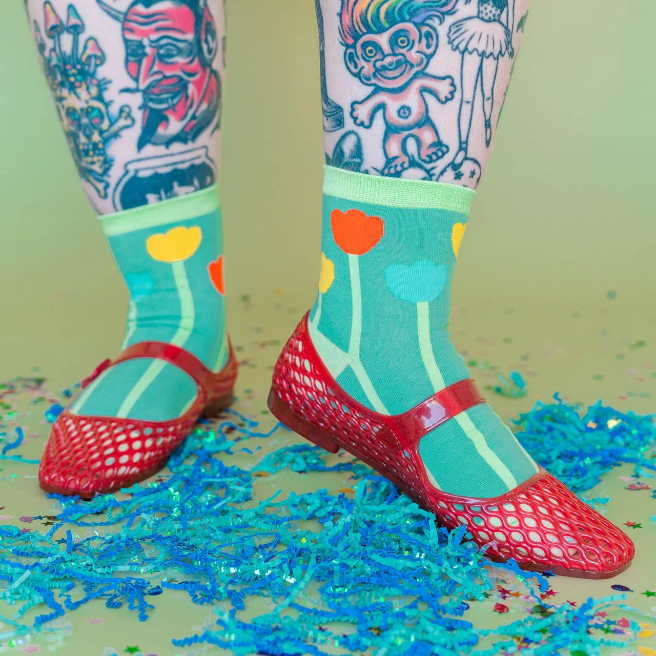 Women’s Cotton Ankle Socks - Primary Tulips