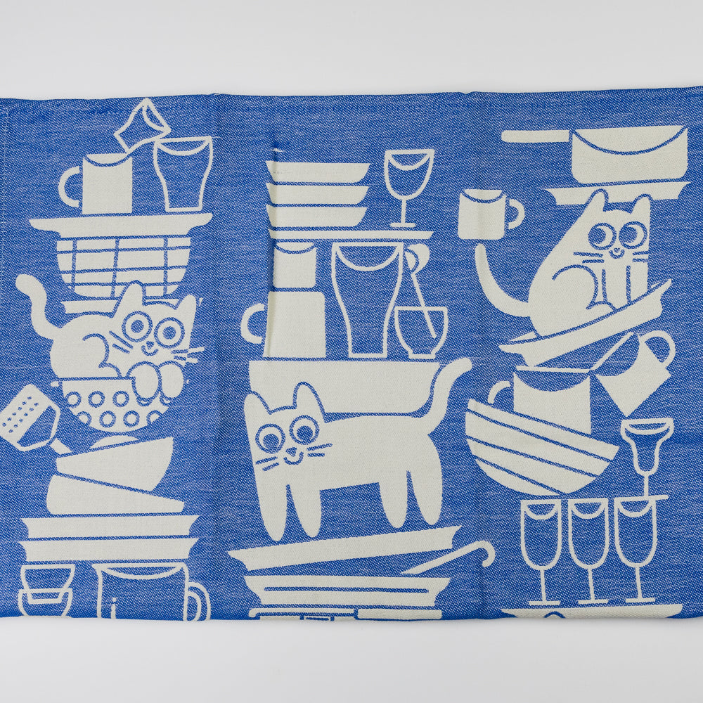 Tea towel with cat design and 'Kitchen Cats' branding on a white background
