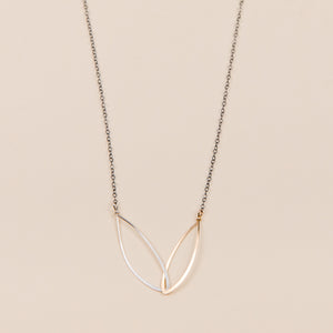 Gold and Silver Hoops Necklace - Oxidized Silver Chain