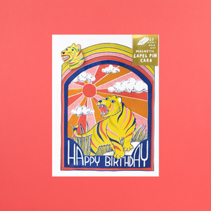 Rainbow Tiger Birthday Lapel Pin Card