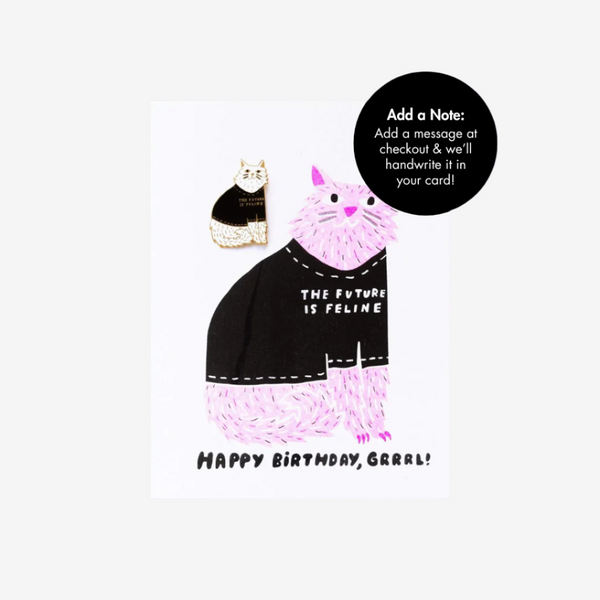 Future is Feline Birthday Lapel Pin Card