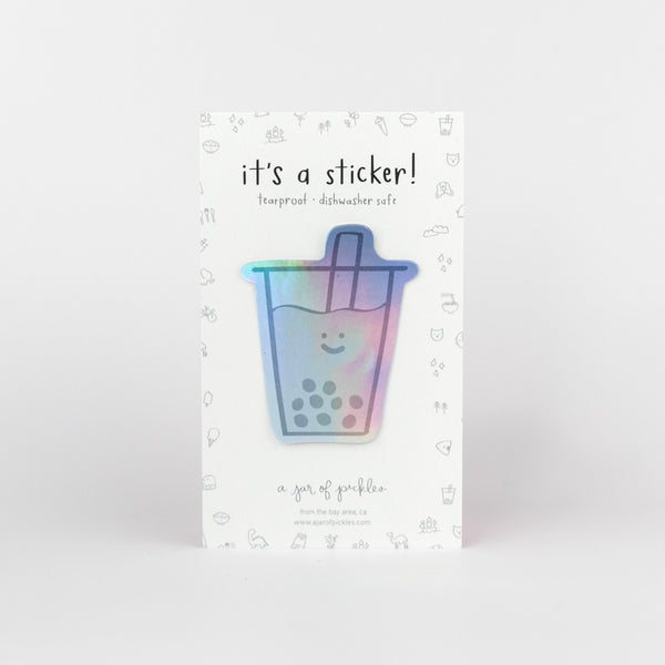 A Jar of Pickles Holographic Boba sticker