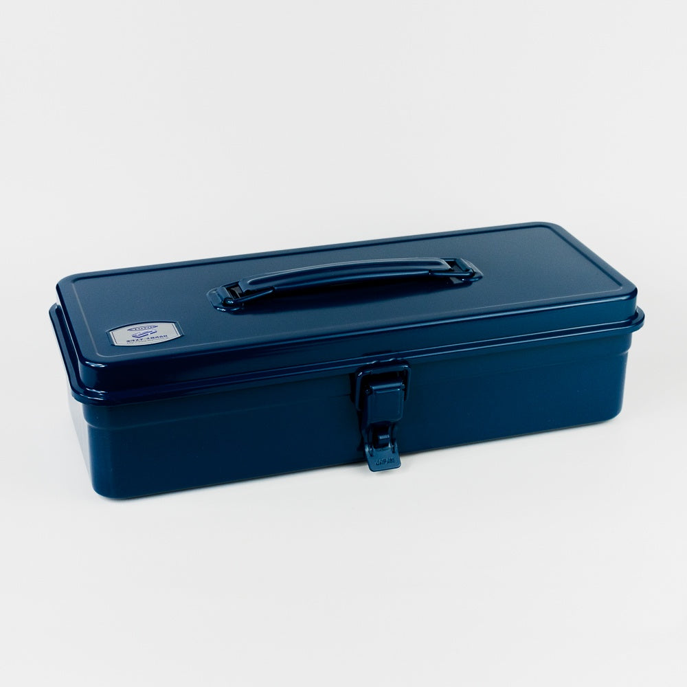 Blue toolbox with a handle on a white background
