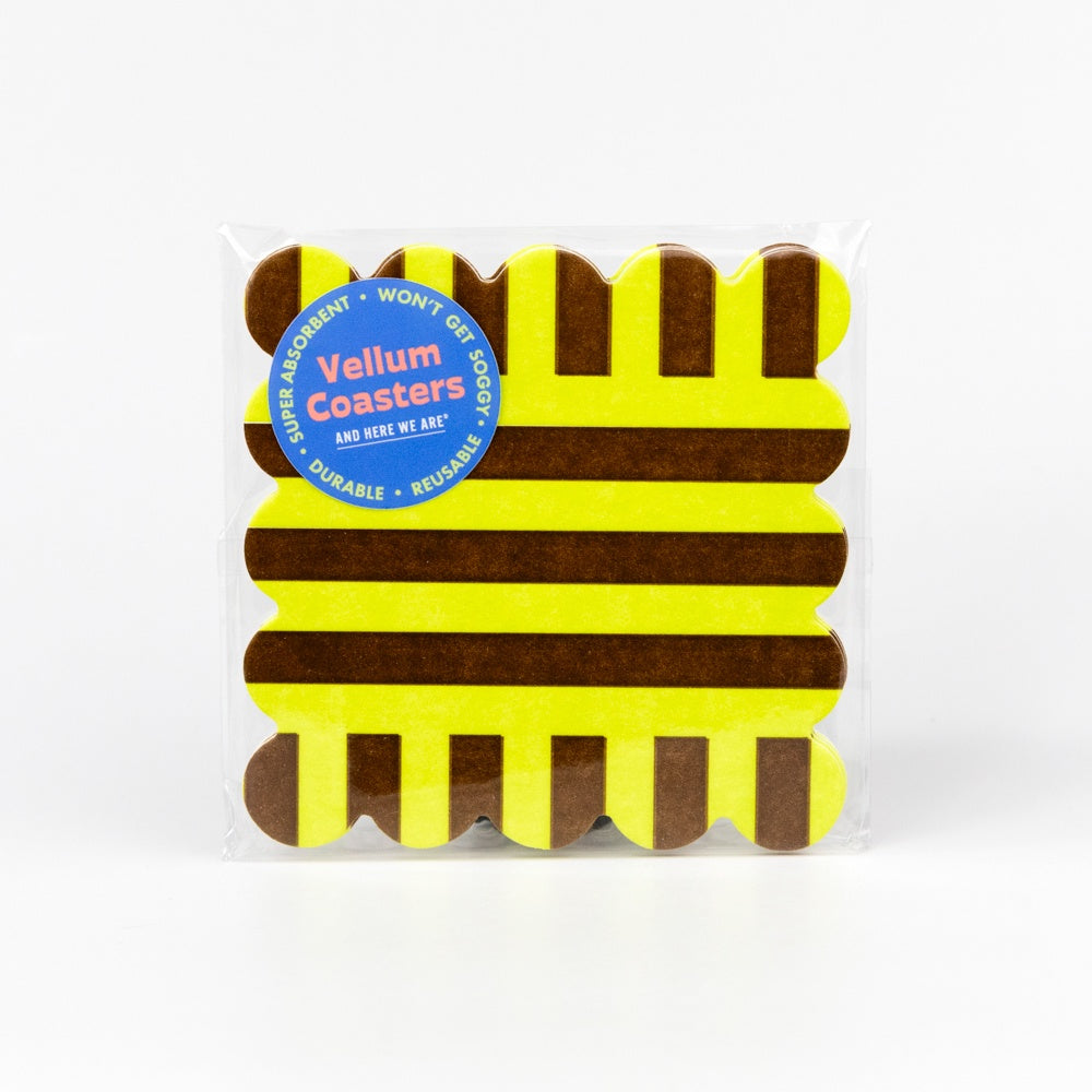 Riviera Letterpress Vellum Coaster Set of 4 - Lime/Coffee