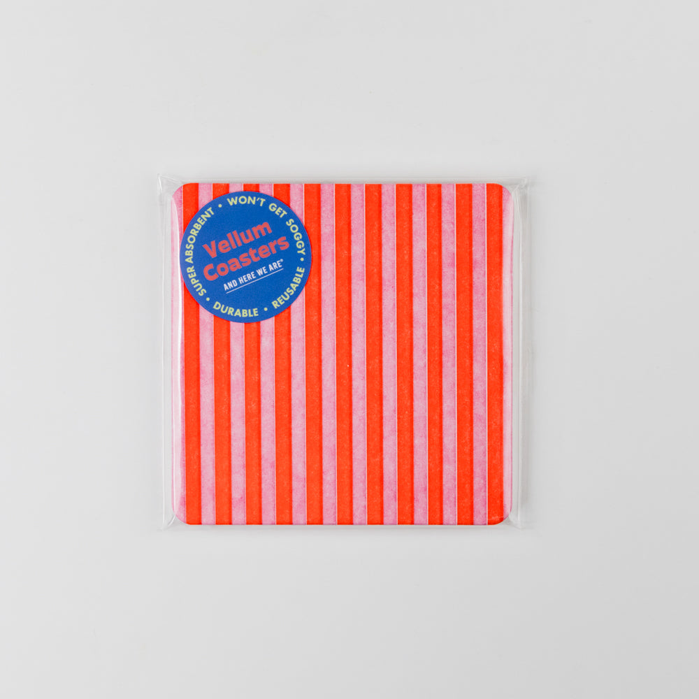 Cabana Stripe Red/Pink Letterpress Vellum Coaster Set of 4