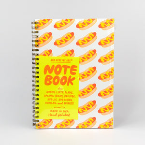 Notebook with hot dog pattern on a white background
