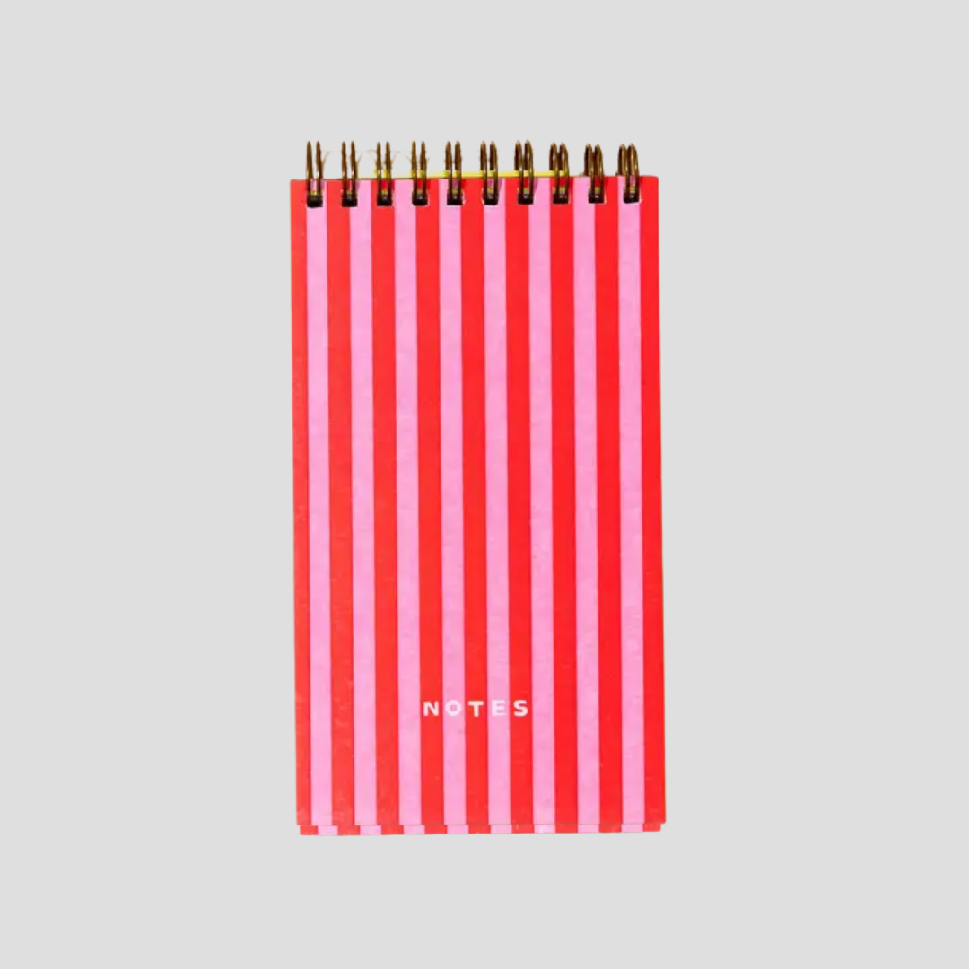 Red/Pink Cabana Stripe Letterpress Pocket-Size Spiral Notebook
