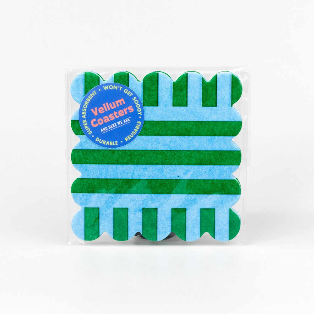 Riviera Letterpress Vellum Coaster Set of 4 - Blue/Green