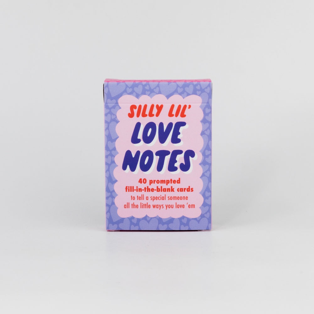 Box of 'Silly Lil Love Notes' cards on a white background