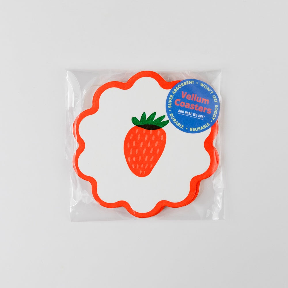 Strawberry Letterpress Vellum Coaster Set of 4