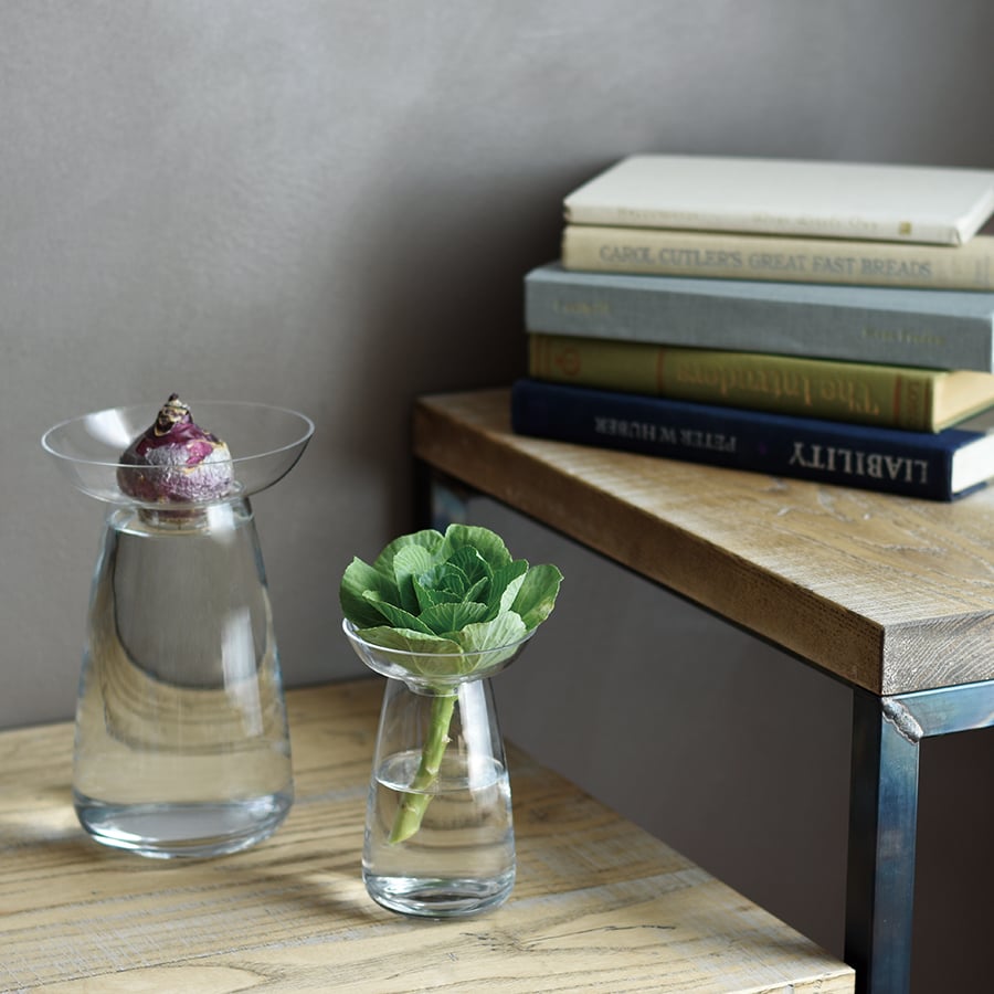Clear glass vase on a white background