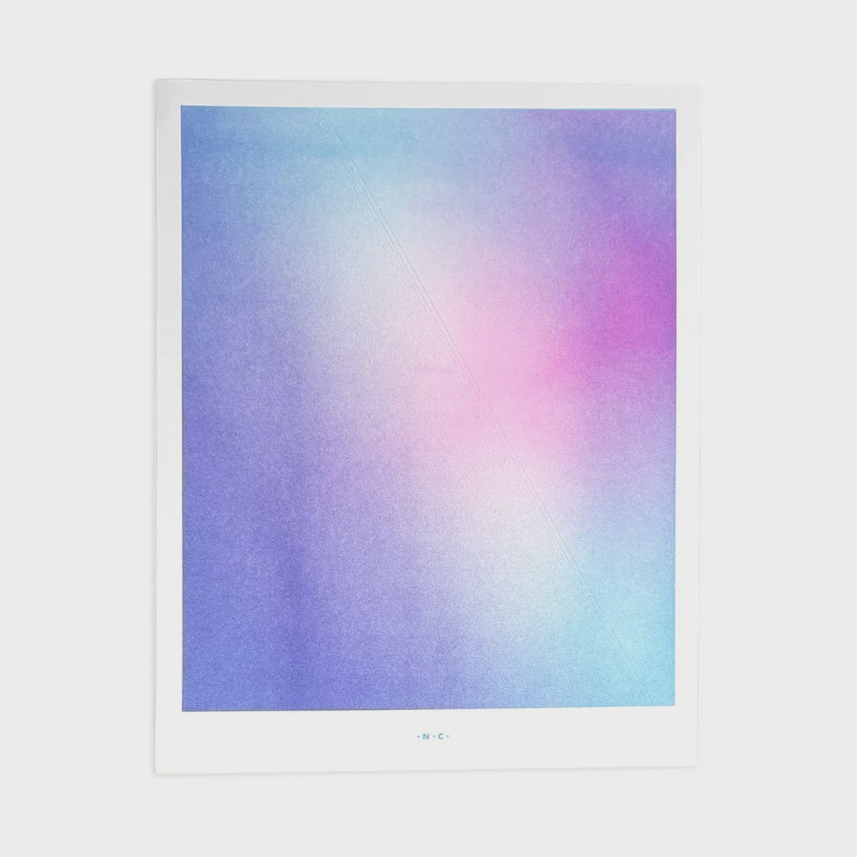 Artwork with a gradient of blue and pink on a white background