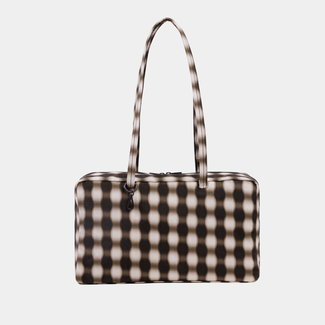 Medium Nylon Bowler Bag - Blurred Gingham Brown