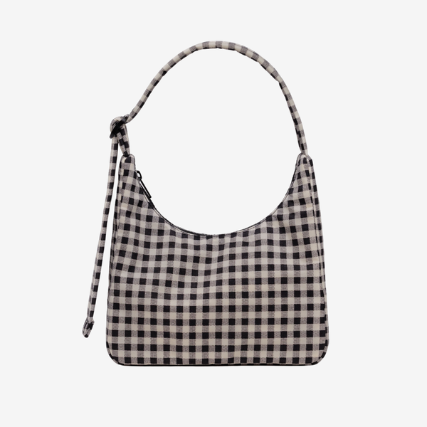 Mini Nylon Shoulder Bag - Black & White Gingham