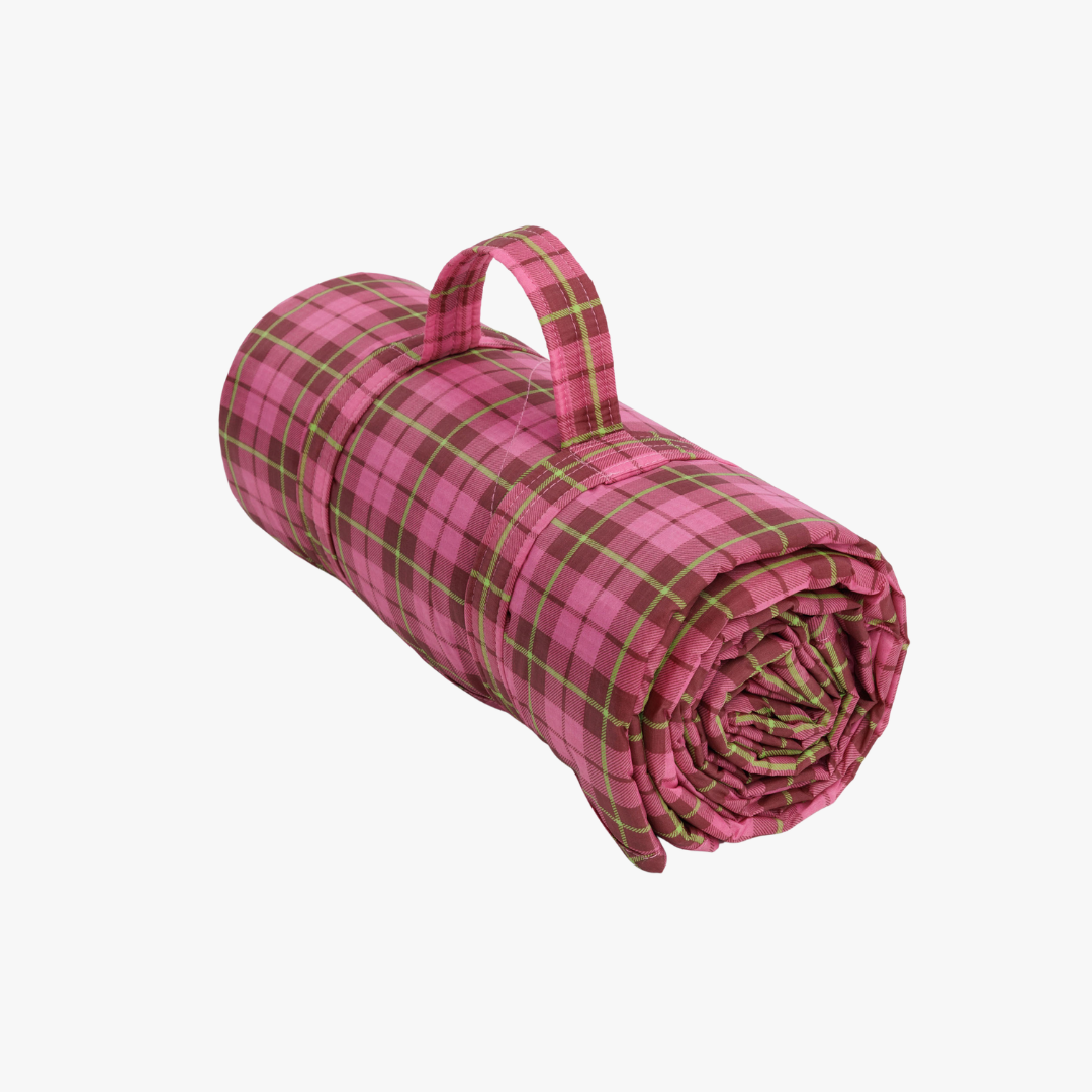 Puffy Picnic Blanket - Azalea Pink Tartan