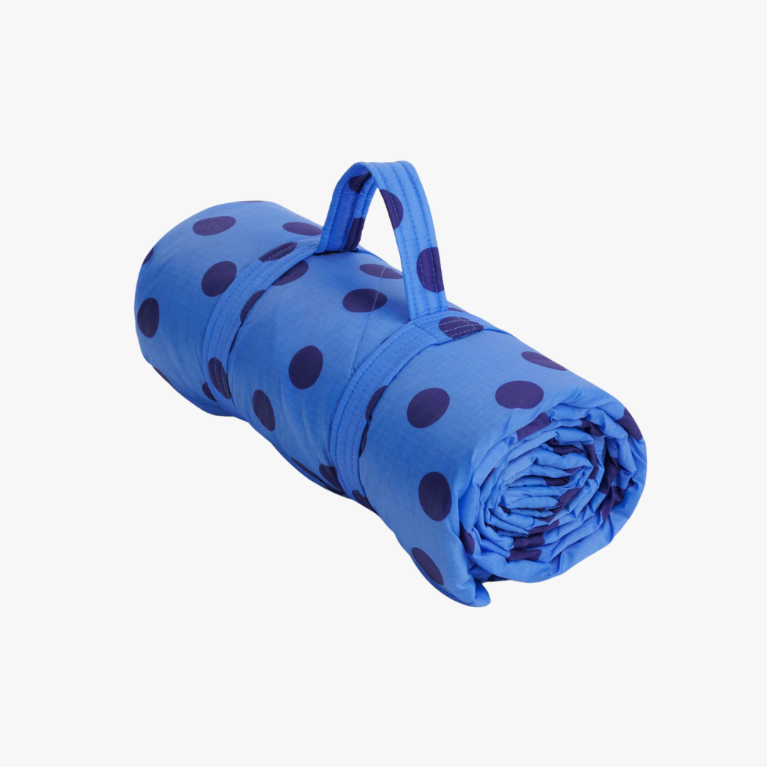 Puffy Picnic Blanket - Blue Polka Dot