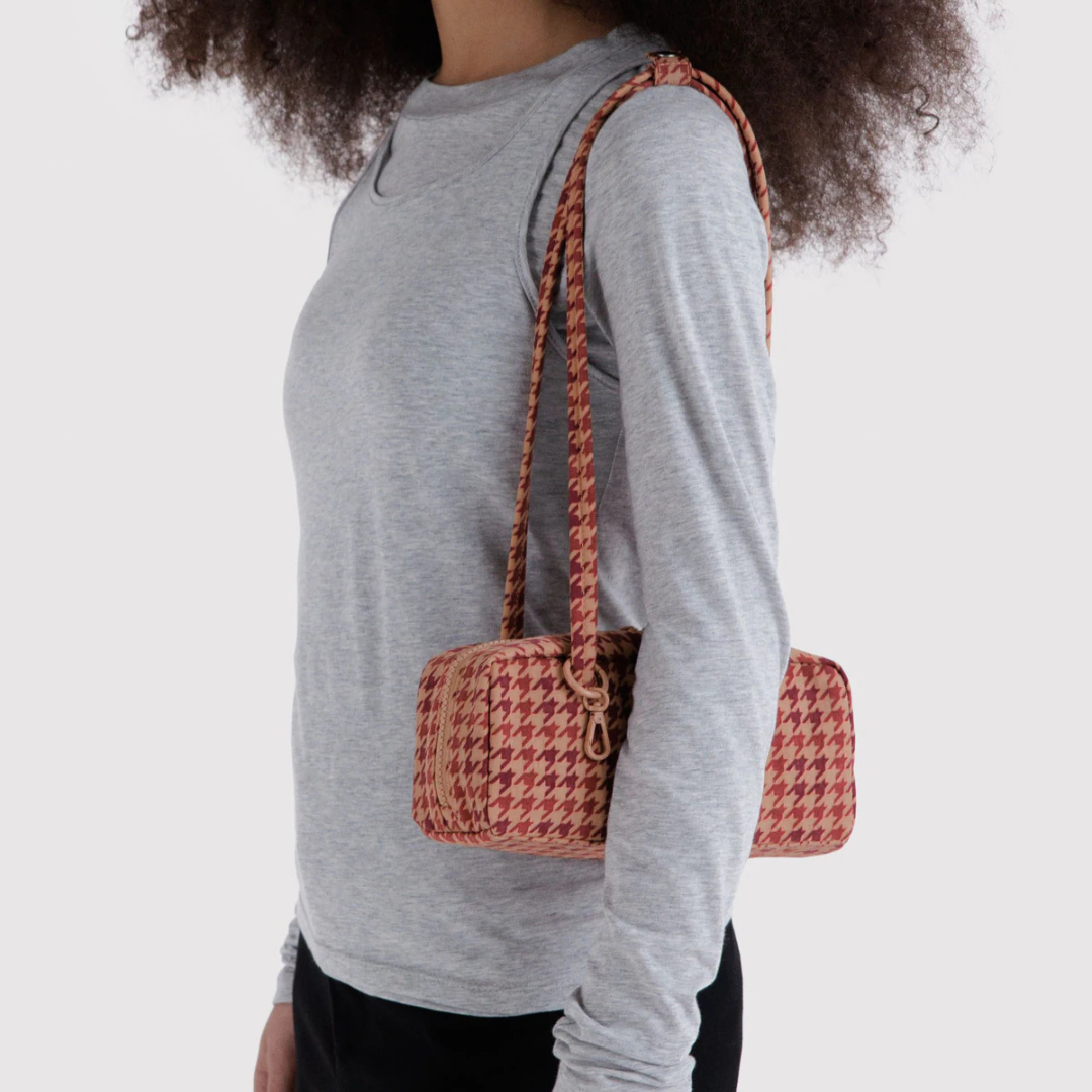 Small Nylon Bowler Bag - Tans Houndstooth