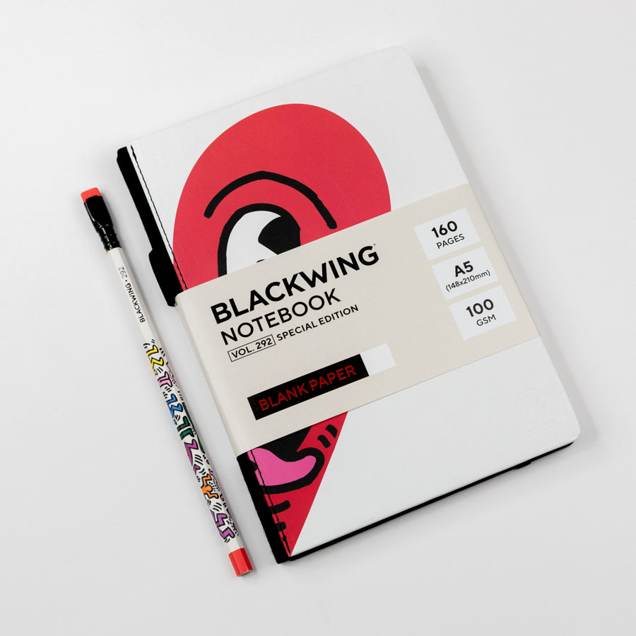 Blackwing notebook with a rKeith Haring design on a white background
