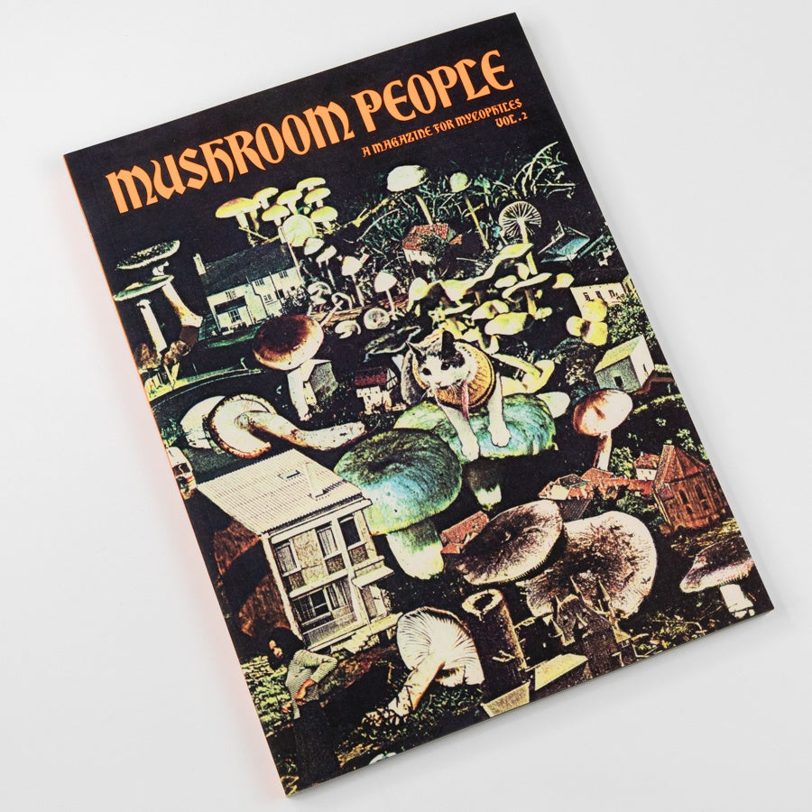 Magazine titled 'Mushroom People' with a colorful cover featuring illustrations of mushrooms.