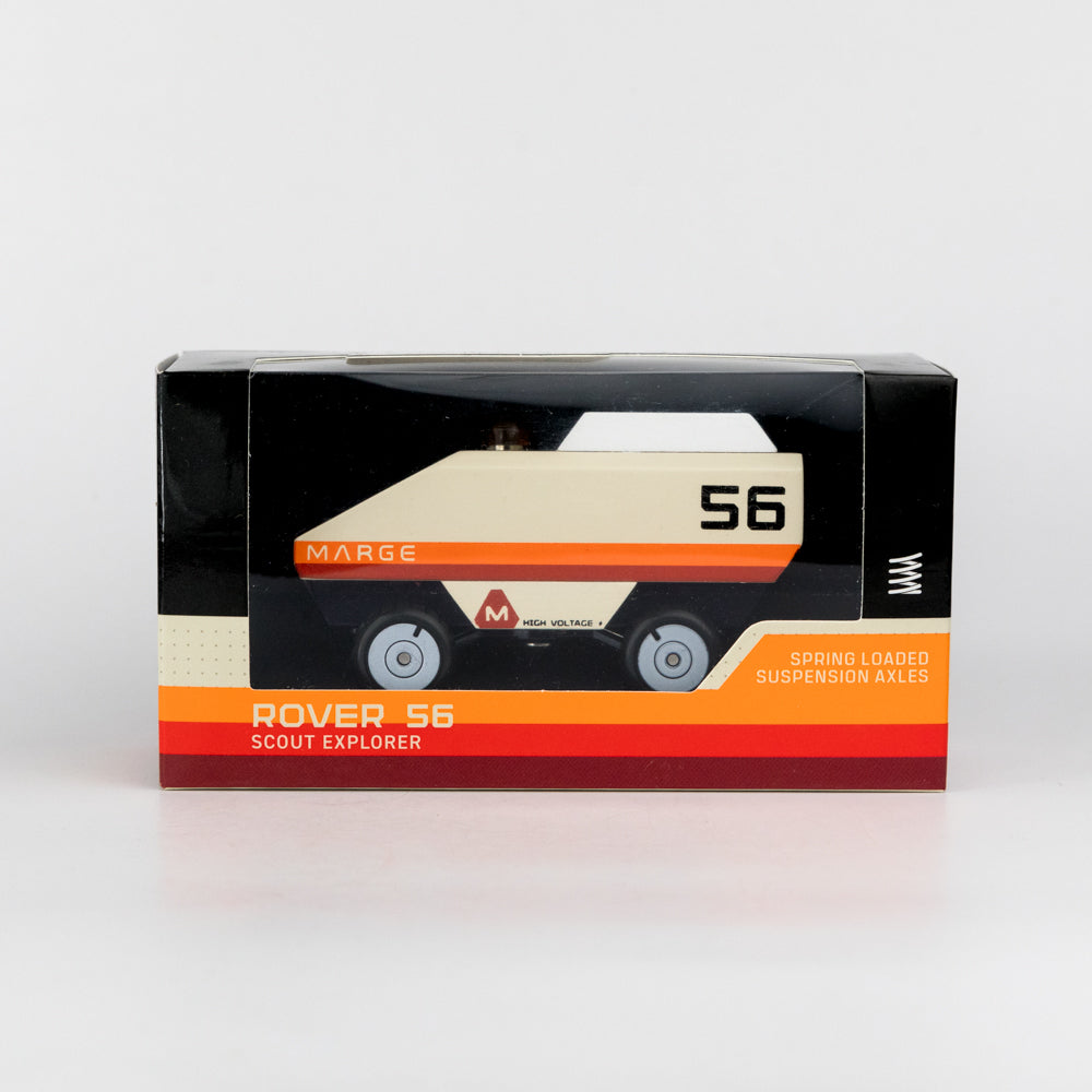 Toy rover carwith 'Marge' branding on a light gray background