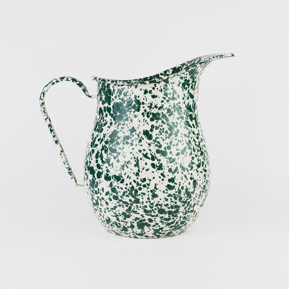 Splatter Enamelware Large Pitcher - Green & Cream Splatter