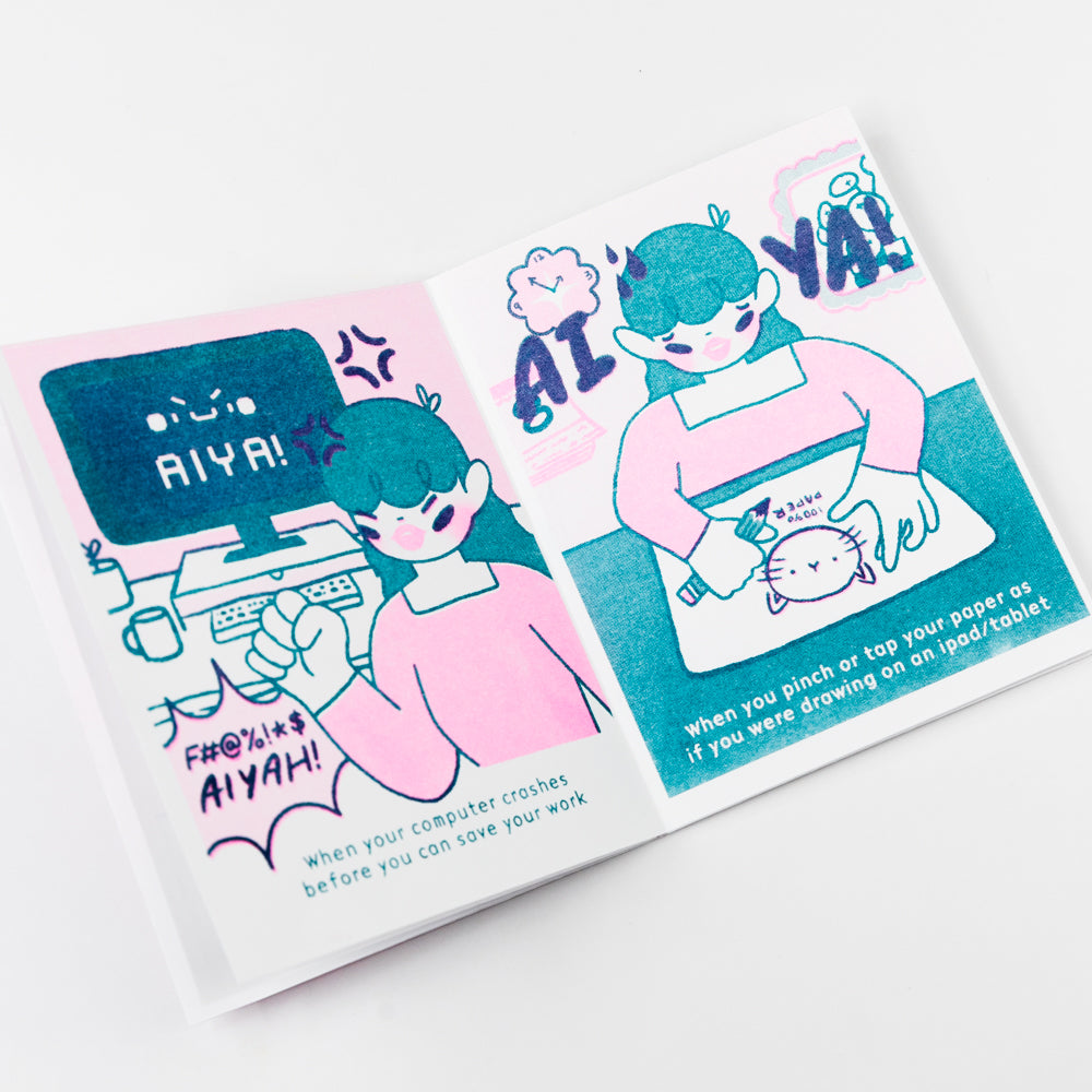 Two illustrated cards with characters and text on a white background