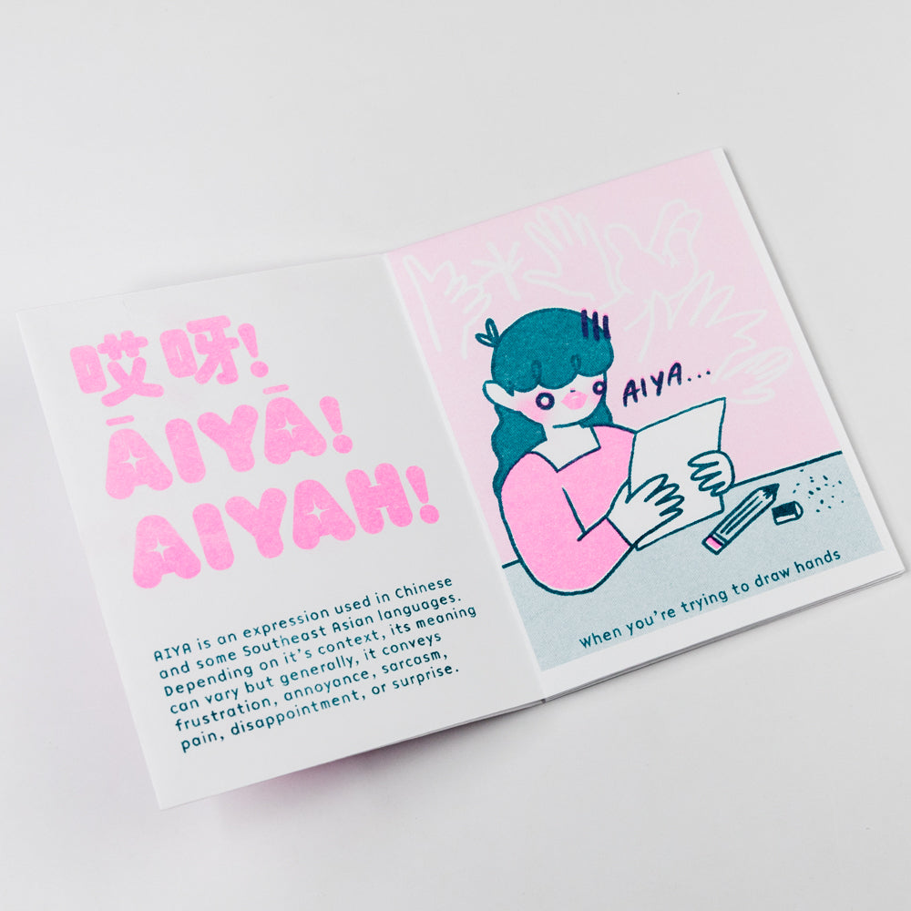 Card with illustration of a person holding a phone and text 'AIYA...'