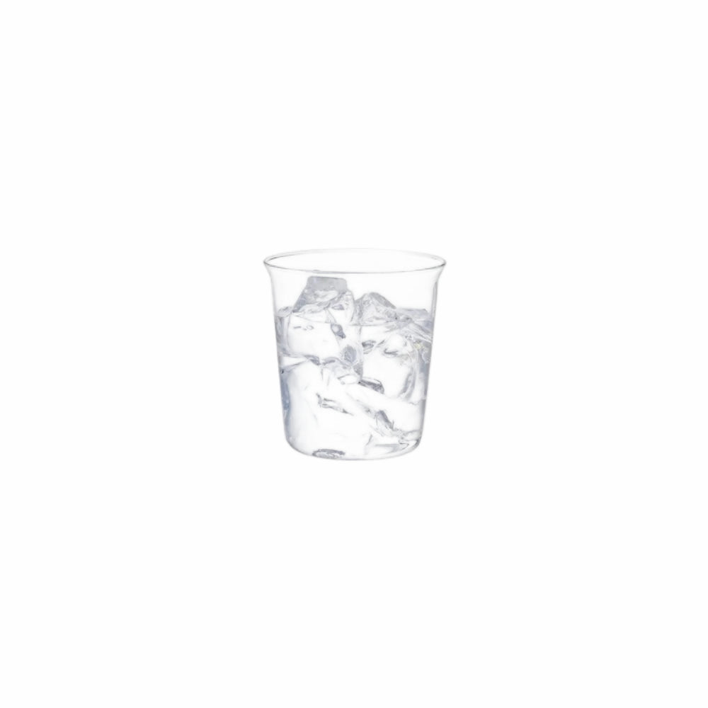 Clear glass tumbler on a white background