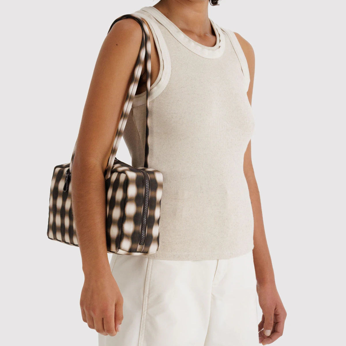 Nylon Bowler Bag - Blurred Gingham Brown