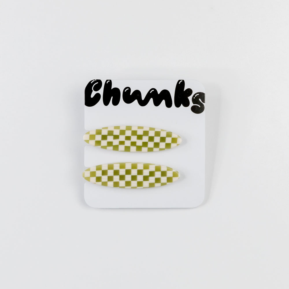 Allie Clips - Oval Olive Check
