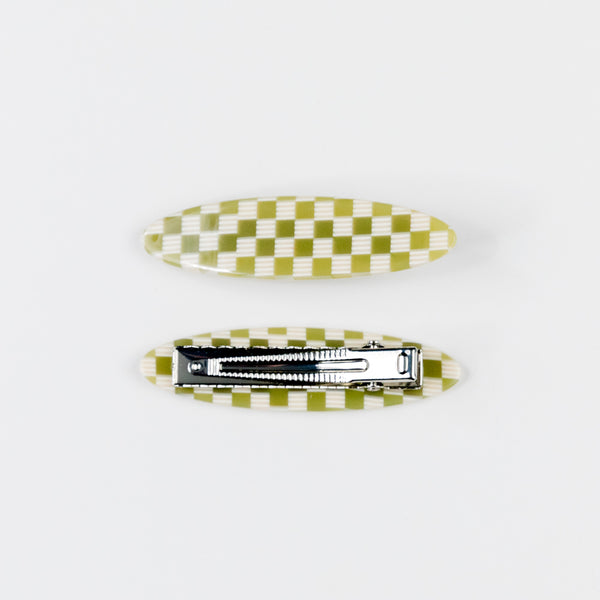 Allie Clips - Oval Olive Check