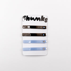 Set of hair clips on a 'Chunks' branded card against a white background