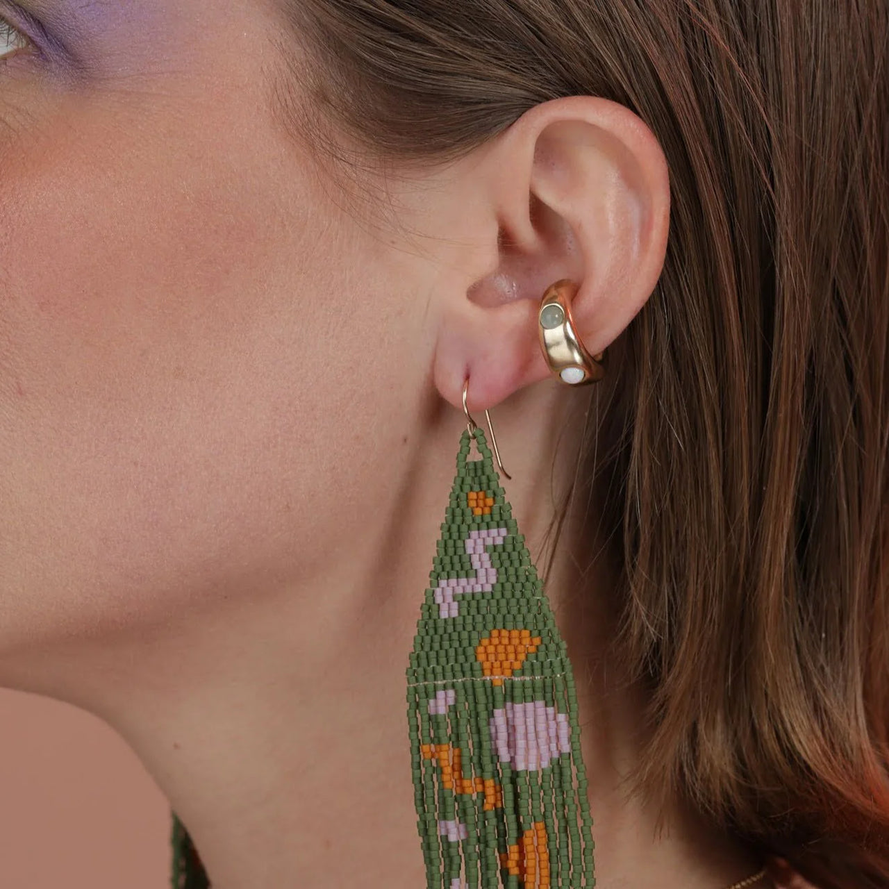 Confetti Ear Cuff - Yellow Bronze, Red Garnet/Yellow Citrine/Blue Aquamarine