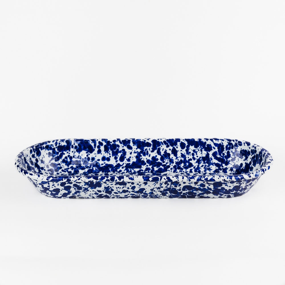 Golden Rabbit Enamelware Swirl Oval Basket - Cobalt Swirl