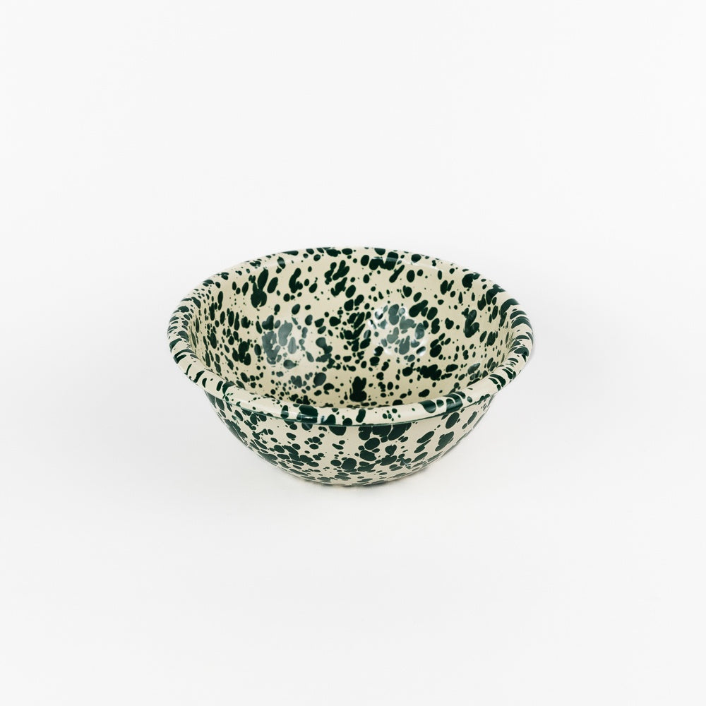 Splatter Enamelware 20 oz Cereal Bowl - Green & Cream Splatter