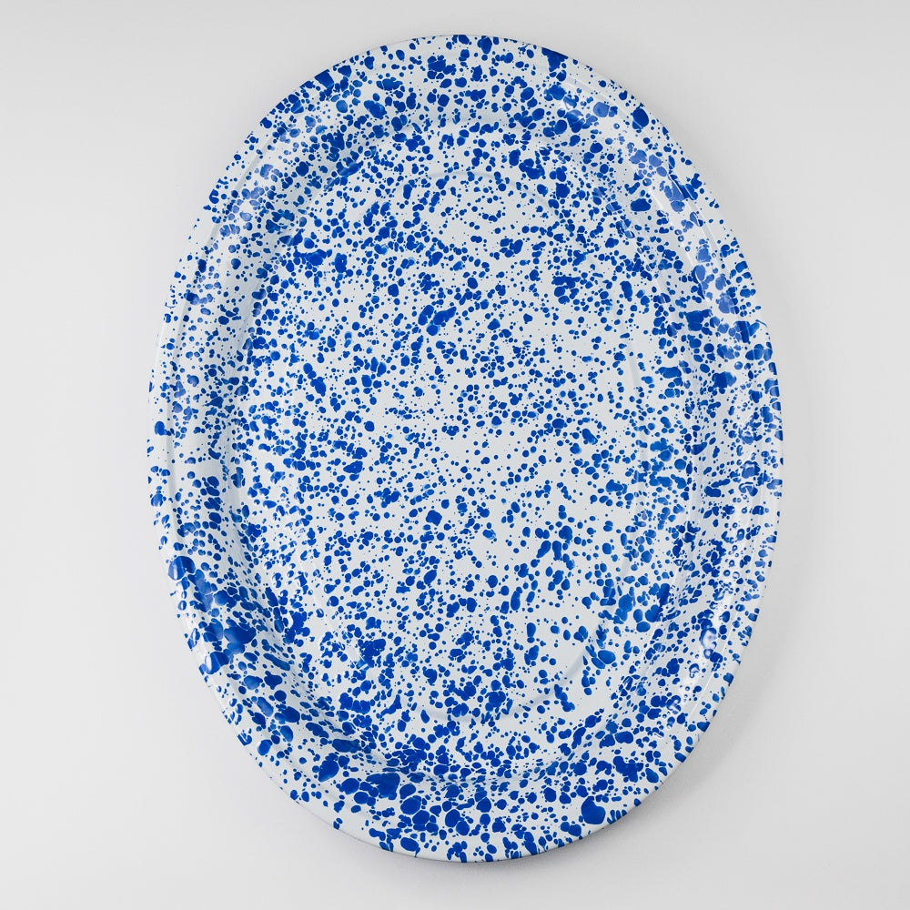 Splatter Enamelware Oval Platter - Blue Splatter