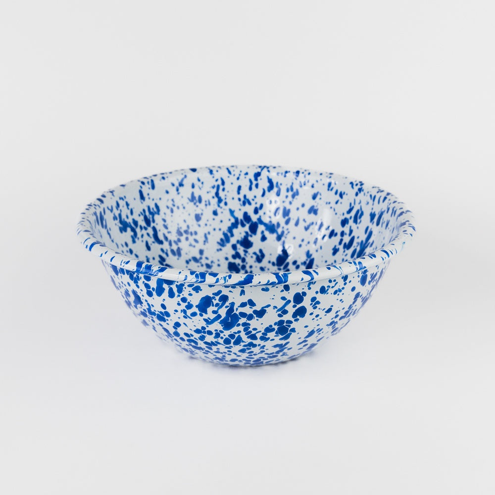 Splatter Enamelware Small Serving Bowl - Blue & White