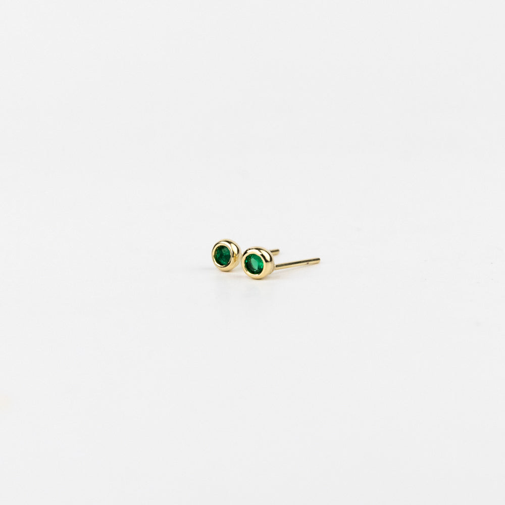 Dainty Bezel Birthstone Stud Earrings - May