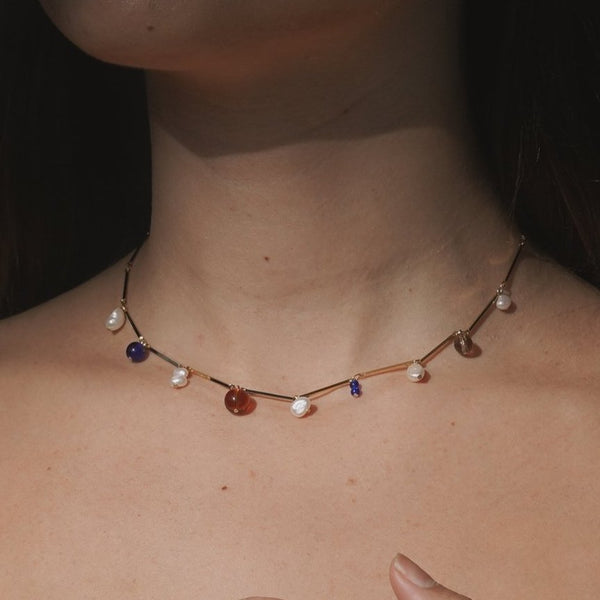 Lindsay Lewis Fete Necklace in Blue worn