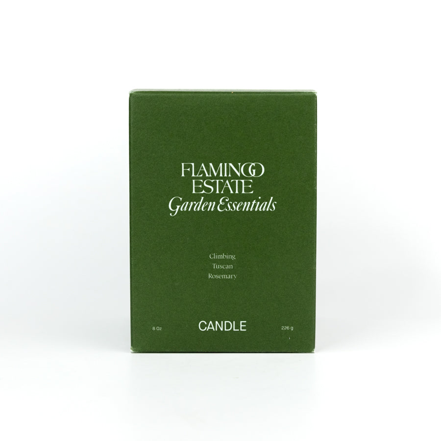 Green candle in a glass jar with a label on a white background