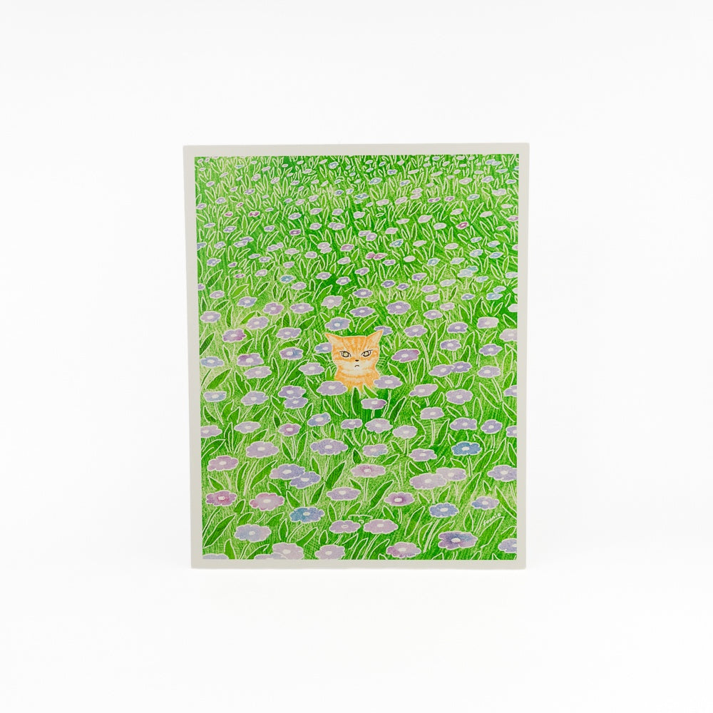 Cat in the Flower Field Print - Orange Cat