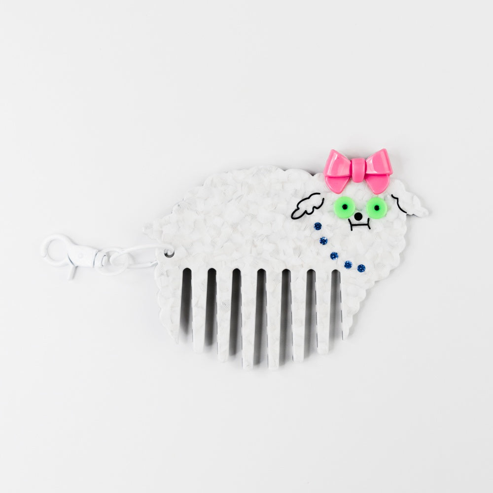 Poodle Comb Bag Charm - White